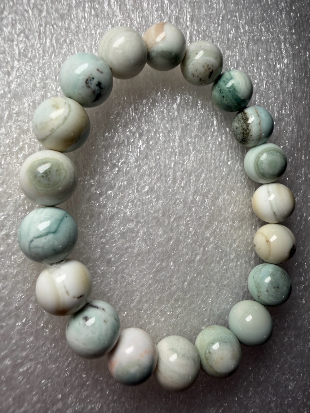 Breathtaking 11MM “Minty” Alashan Agate Natural Crystal Bracelet